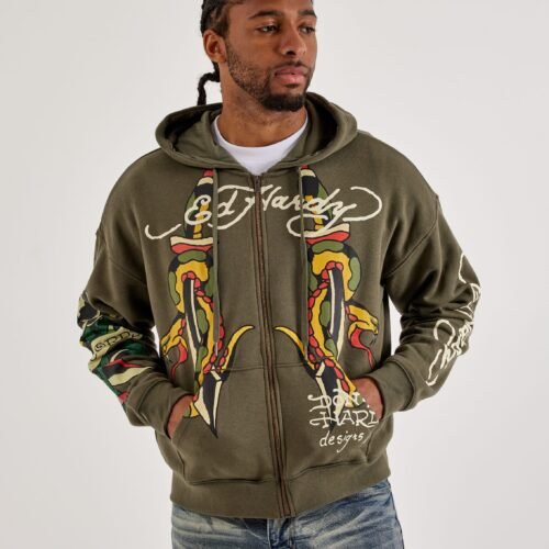 Ed Hardy Snake Full-Zip Fleece Hoodie