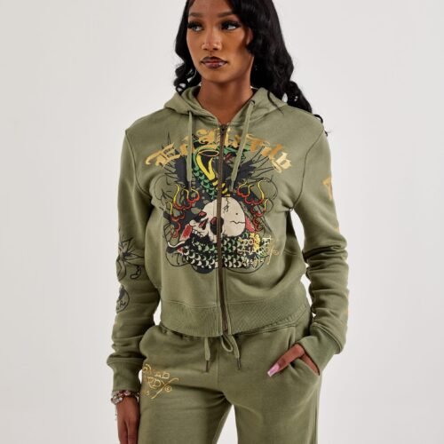 Ed Hardy Cobra Flame Full-Zip Fleece Hoodie