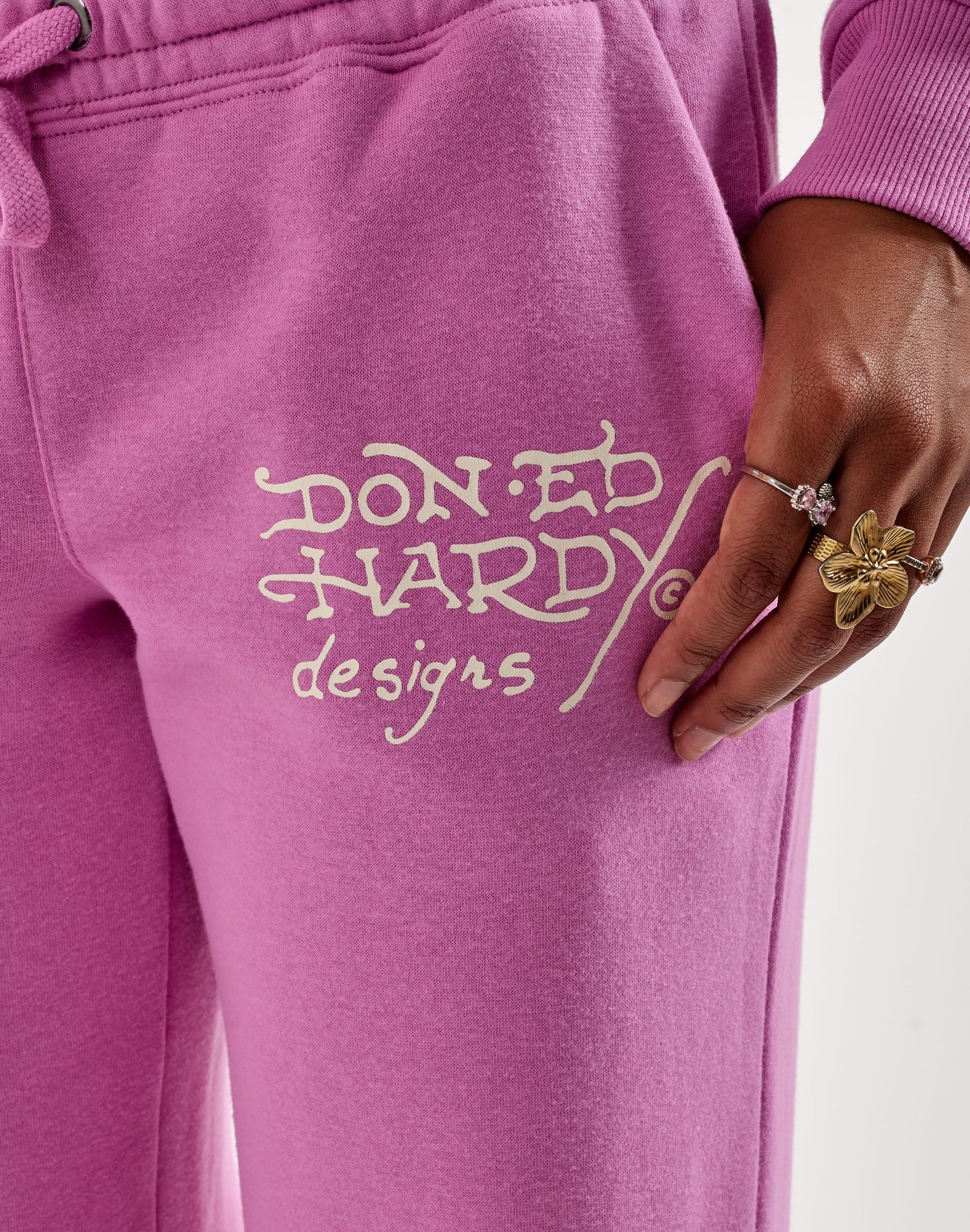 Ed Hardy Flower Skull Y2K Fleece Sweatpants - Image 4