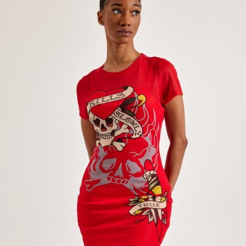 Ed Hardy Skull Dagger Mesh Tee Dress