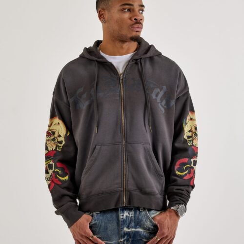 Ed Hardy Skull Full-Zip Fleece Hoodie