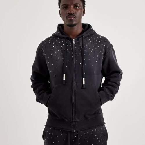 First Row Rhinestone Full-Zip Fleece Hoodie