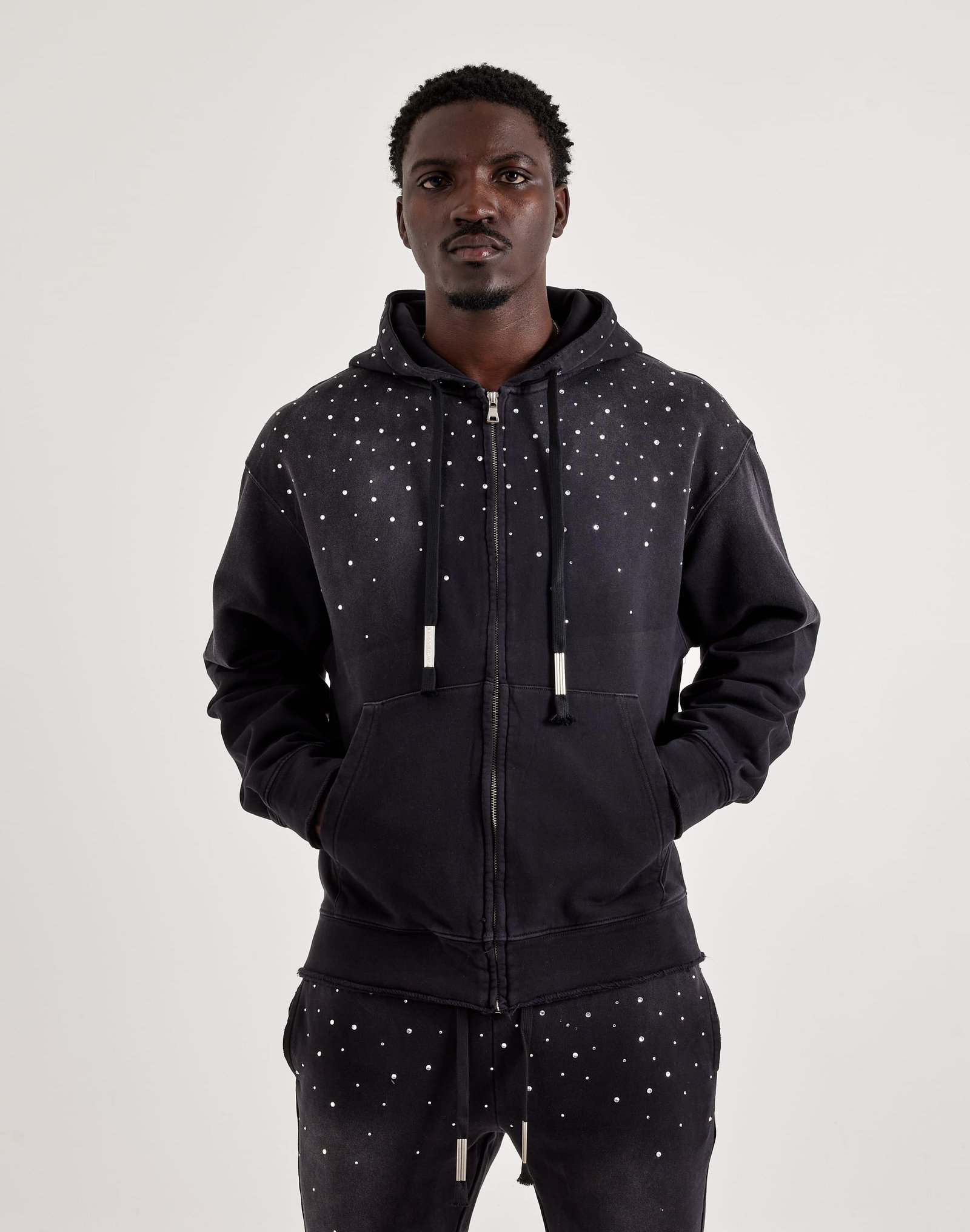 First Row Rhinestone Full-Zip Fleece Hoodie
