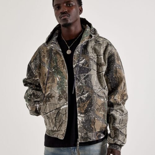 First Row Rhinestone Canvas Hooded Jacket