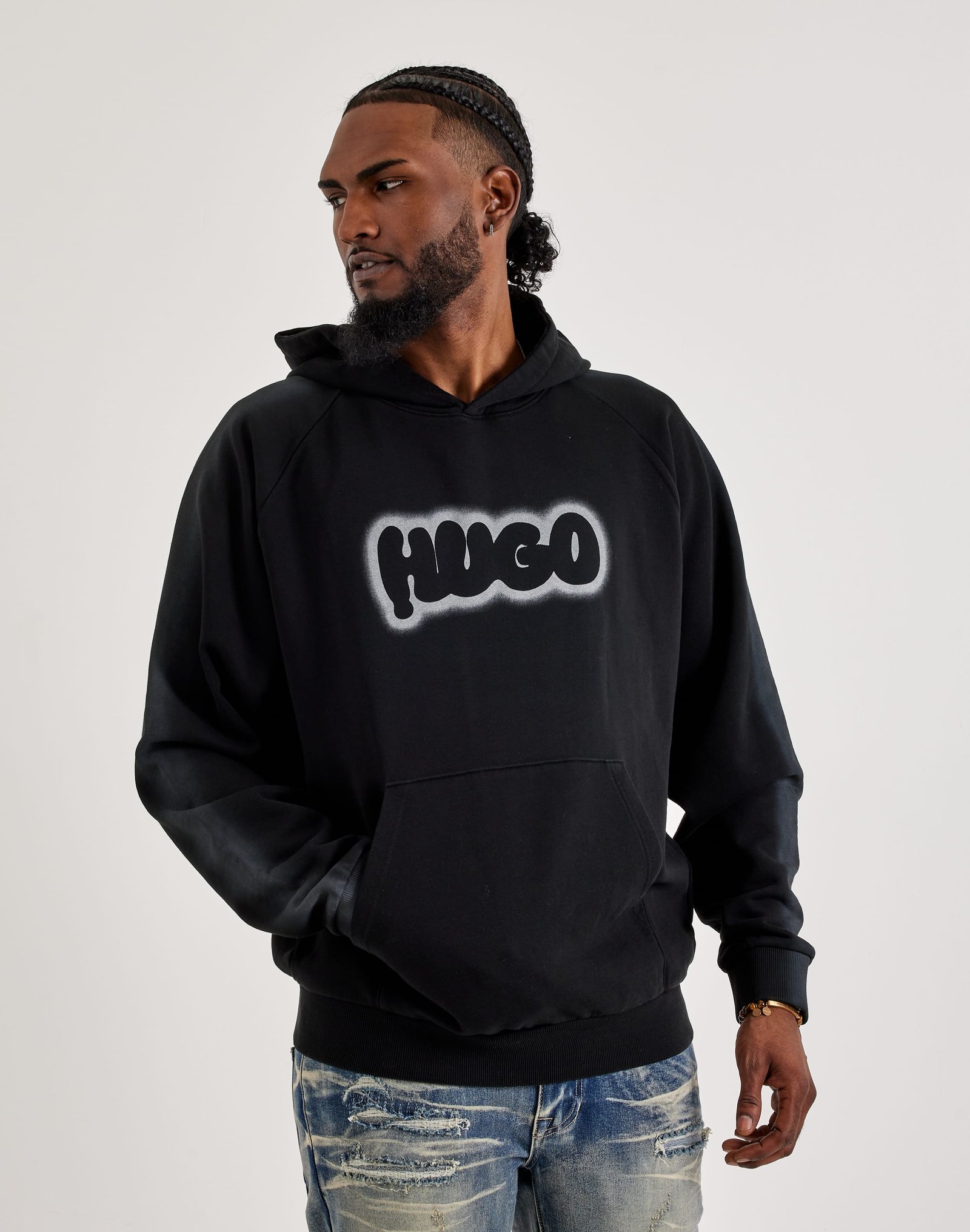 Hugo Nuneony Acid Wash Graffiti Fleece Hoodie
