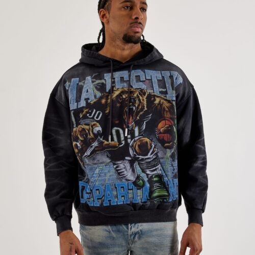 Majestik Bear Football Rhinestone Fleece Hoodie