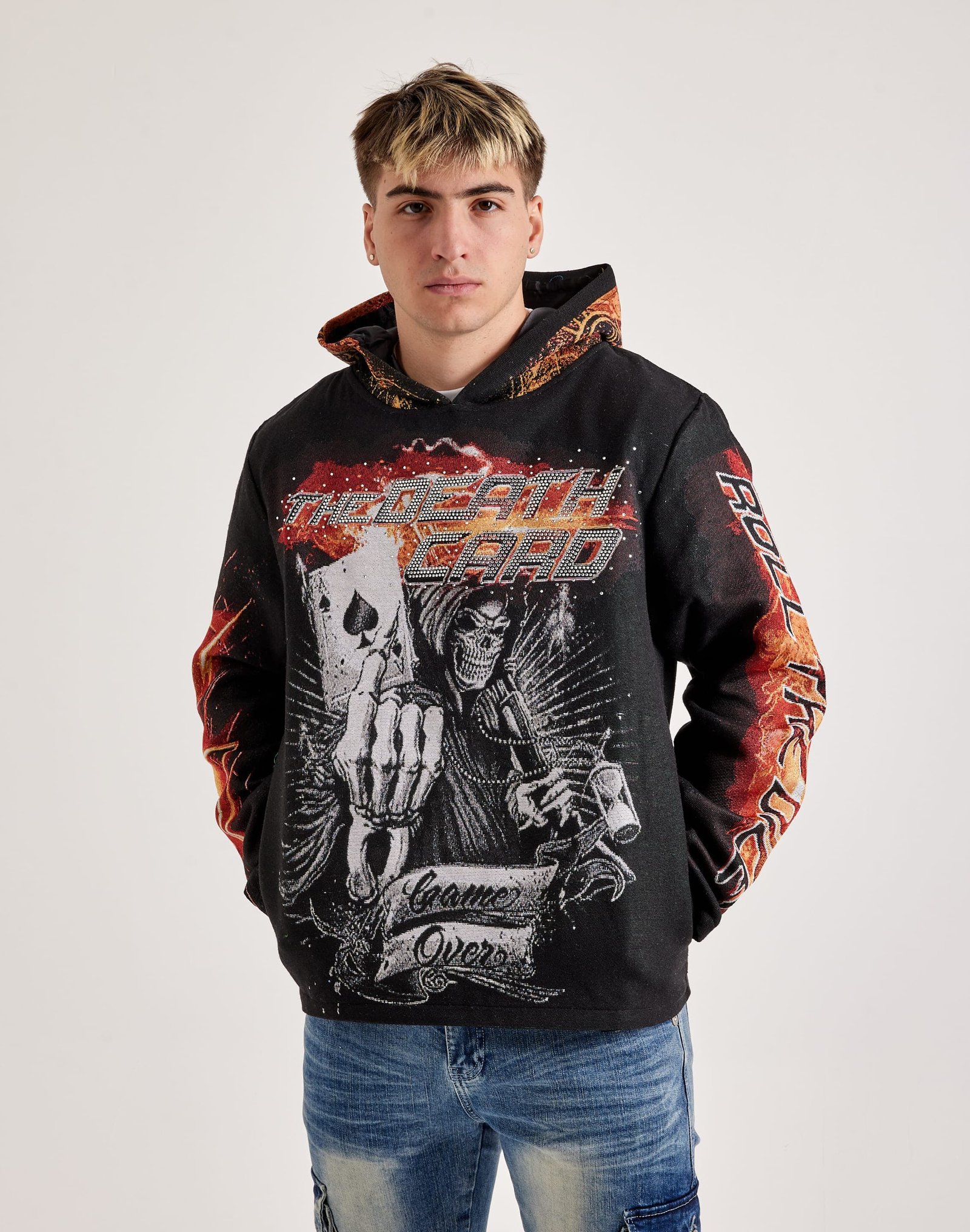 Majestik Death Card Rhinestone Tapestry Hoodie - Image 2