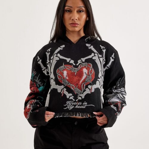 Majestik Skeleton Tapestry Cropped Hoodie