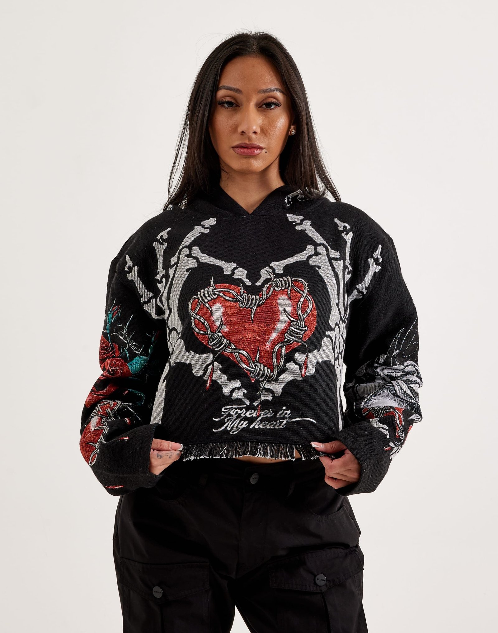 Majestik Skeleton Tapestry Cropped Hoodie