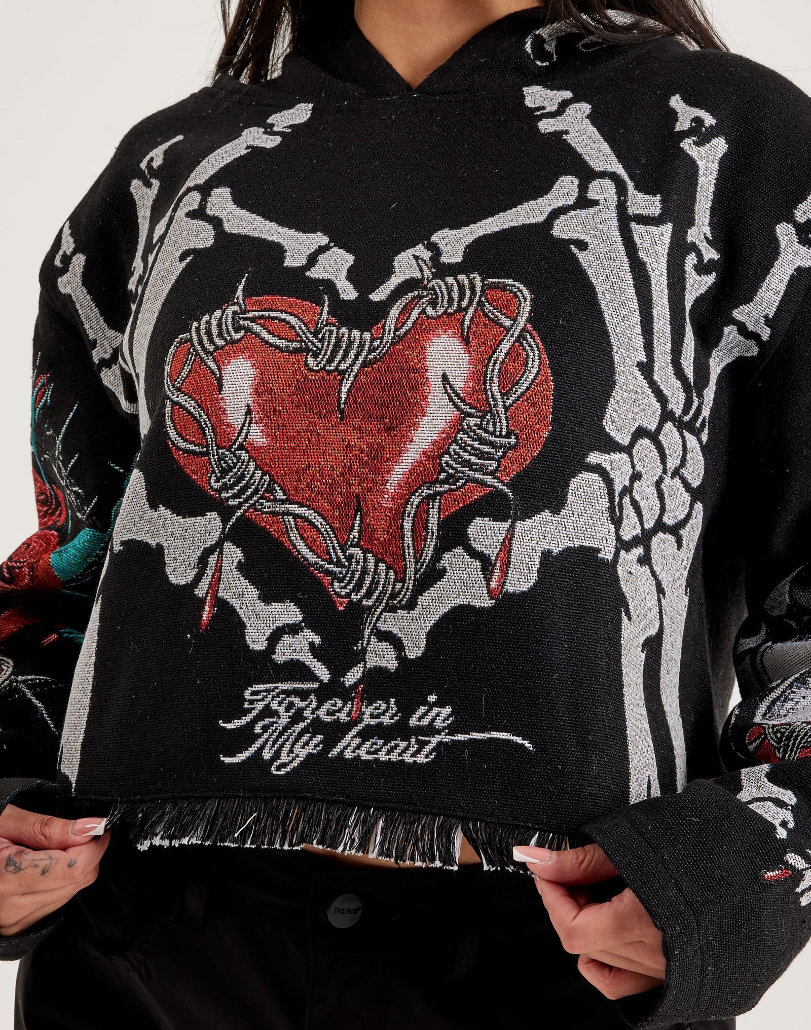 Majestik Skeleton Tapestry Cropped Hoodie - Image 3