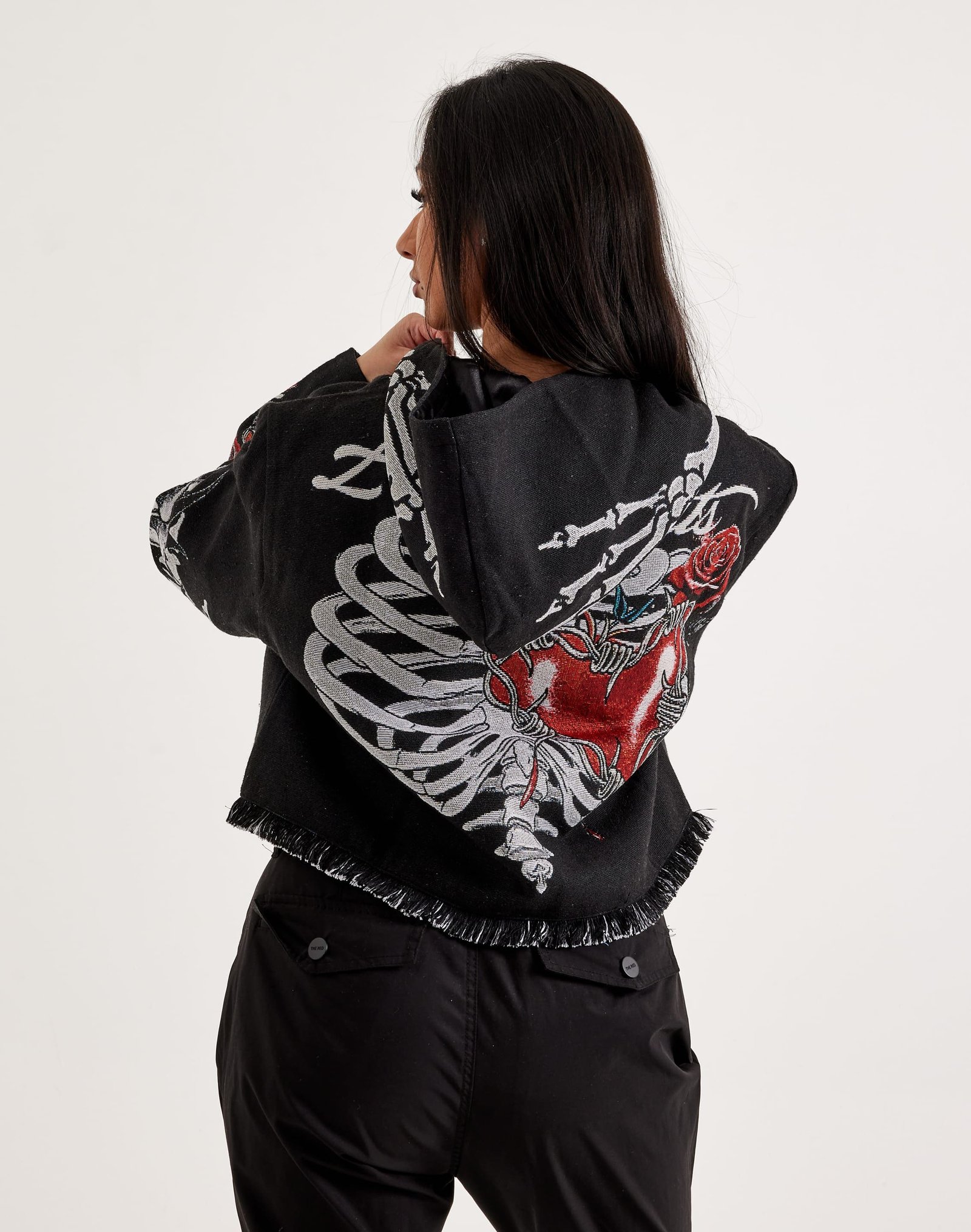 Majestik Skeleton Tapestry Cropped Hoodie - Image 2