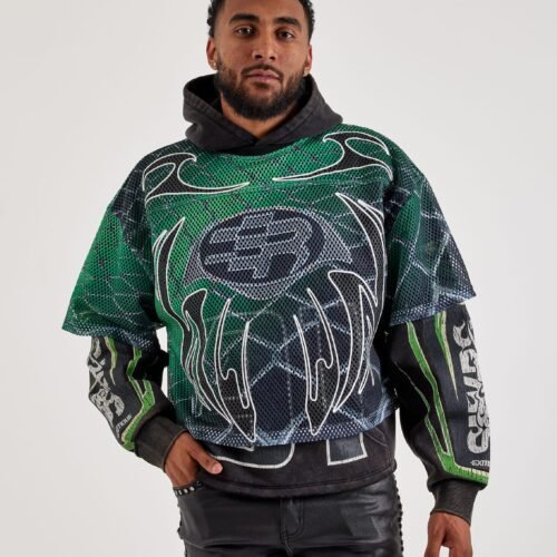 Smoke Rise Layered Fleece Sporty Jersey Hoodie