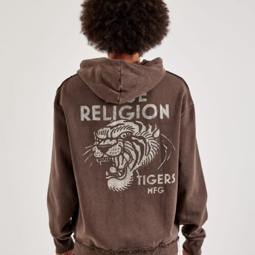 True Religion Crystal Tiger Vintage Zip Fleece Hoodie
