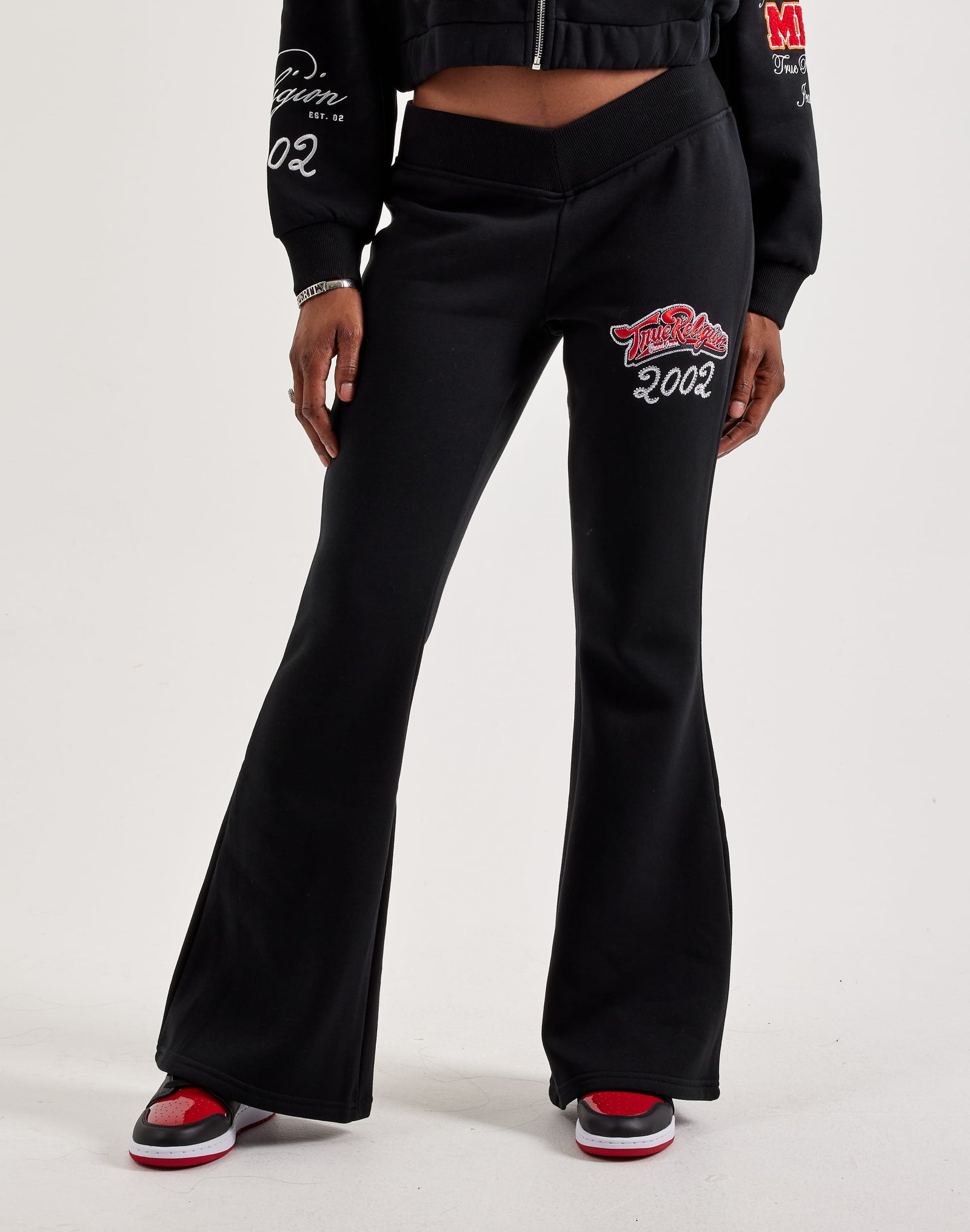 True Religion Crystal Logo Flare Fleece Pants
