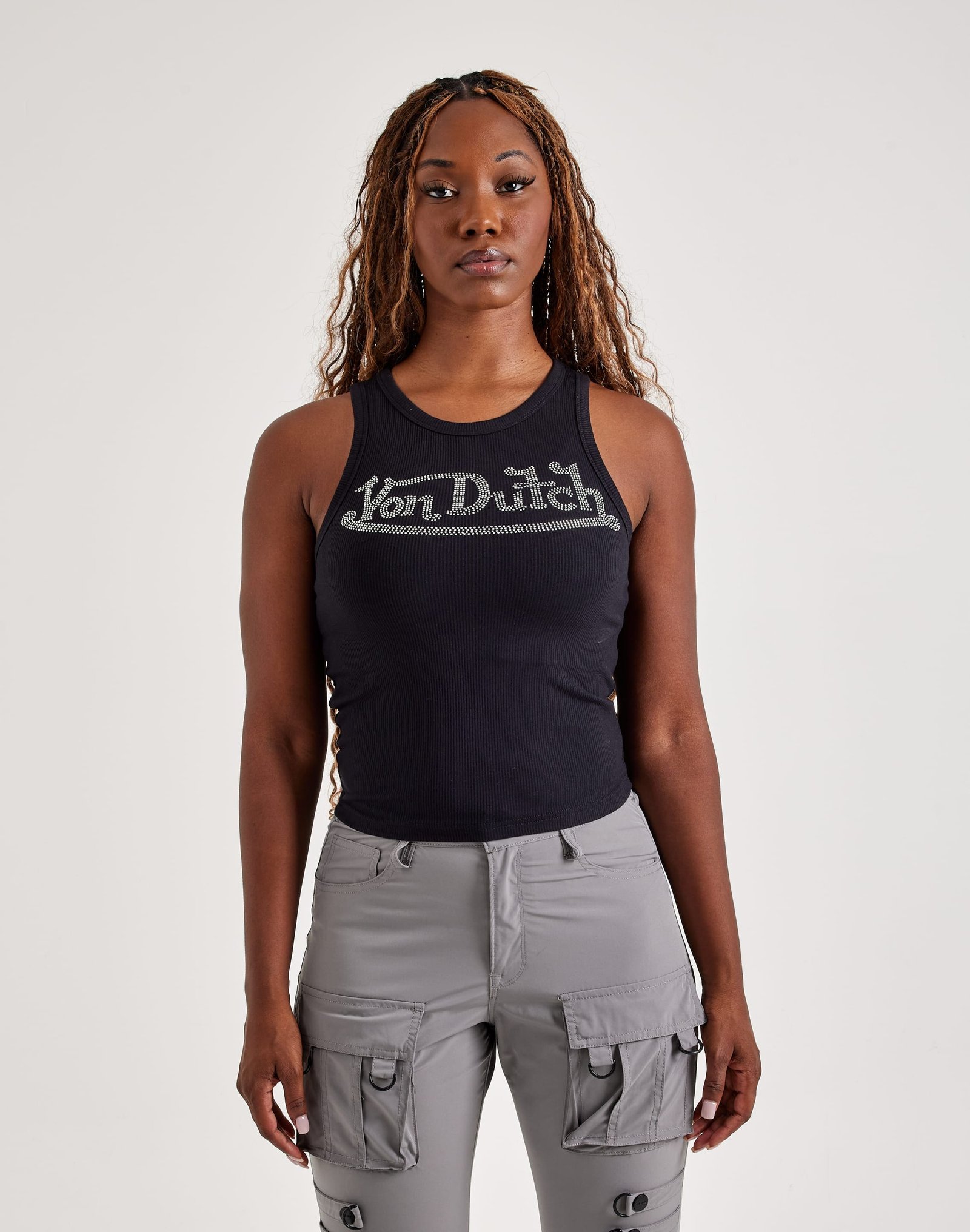 Von Dutch Rhinestone Ribbed Tank Top