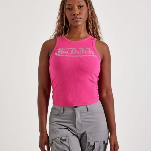 Von Dutch Rhinestone Ribbed Tank Top