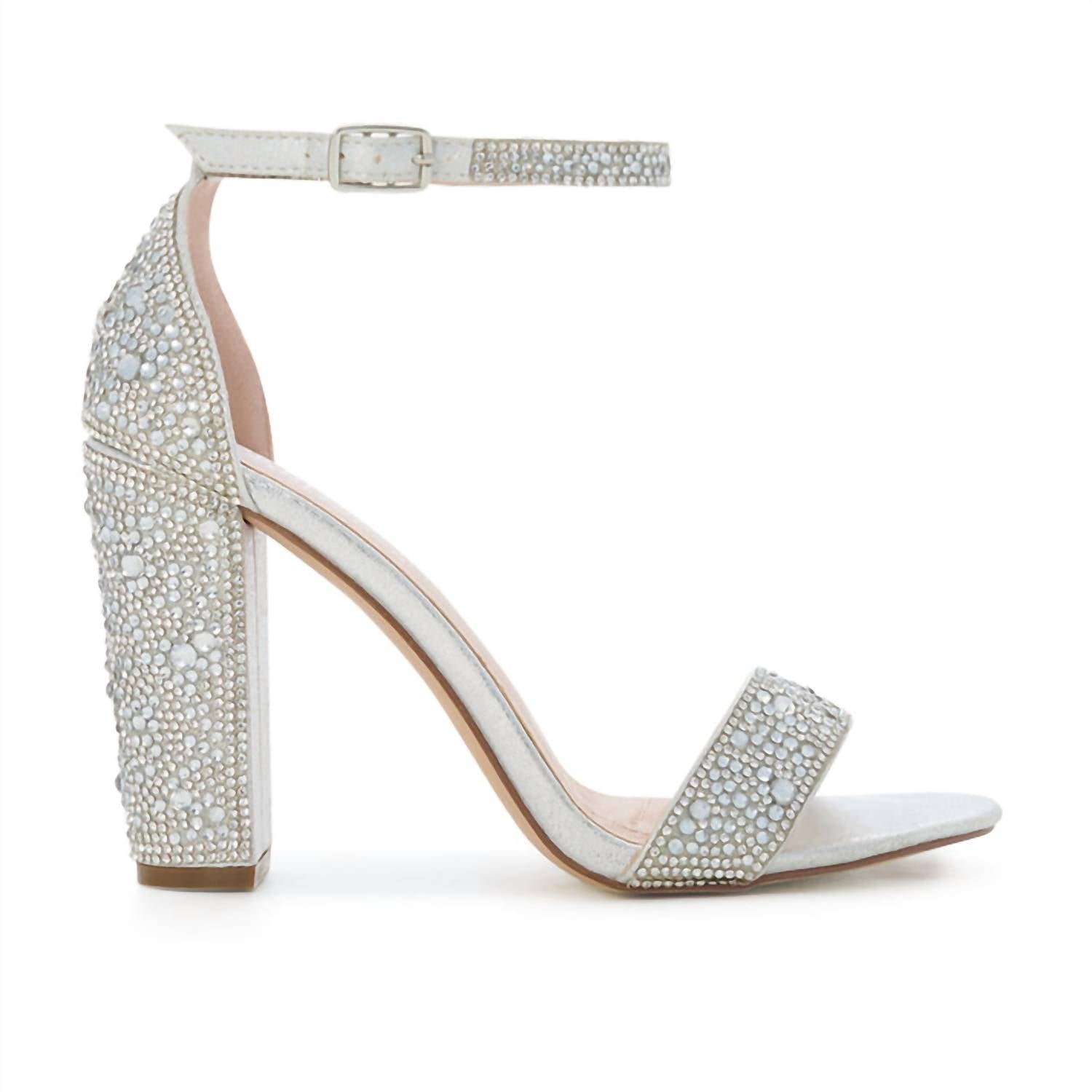 De Blossom Collection - Celina-29a Silver Shimmer/rhinestone Ankle Strap Heel - Image 2
